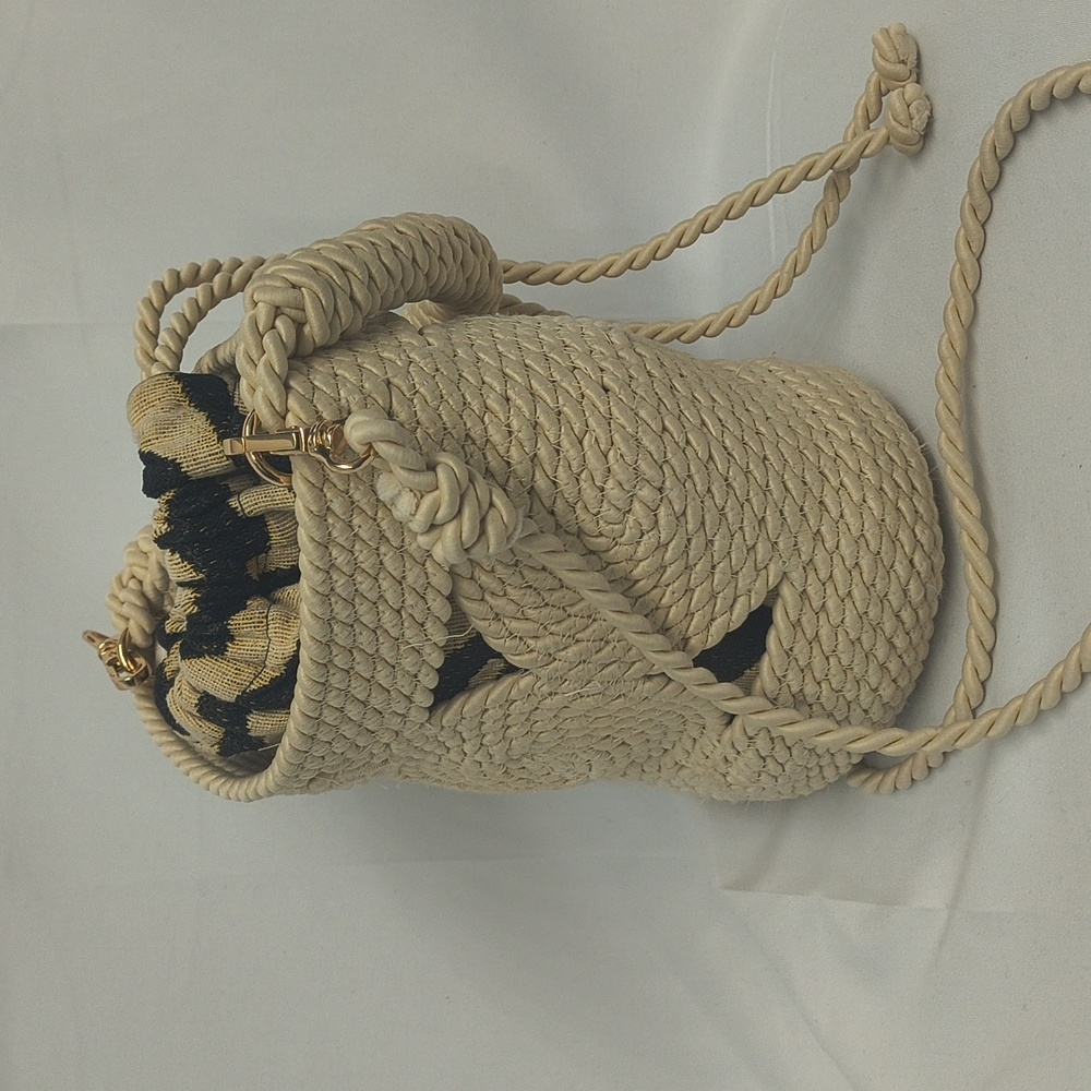 Like New - Zara Raffia Crochet Rope Bucket Bag With Removable Crossbody Strap - Picture 8 of 9
